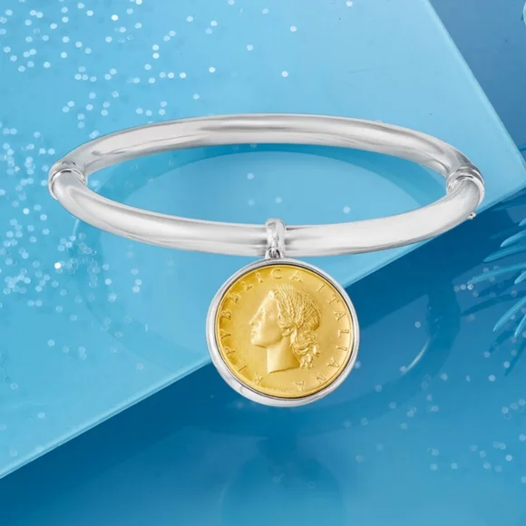 Italian Genuine Lira Coin Charm Bangle Bracelet in Sterling Silver/ Beautiful 😍 - Picture 4 of 4